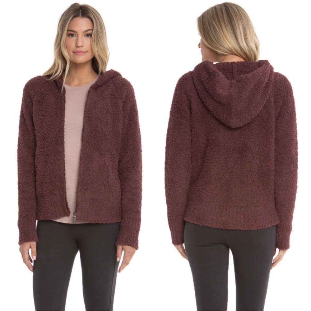 Barefoot Dreams • cozychic relaxed zip-up hoodie in burgundy rosewood sz XS